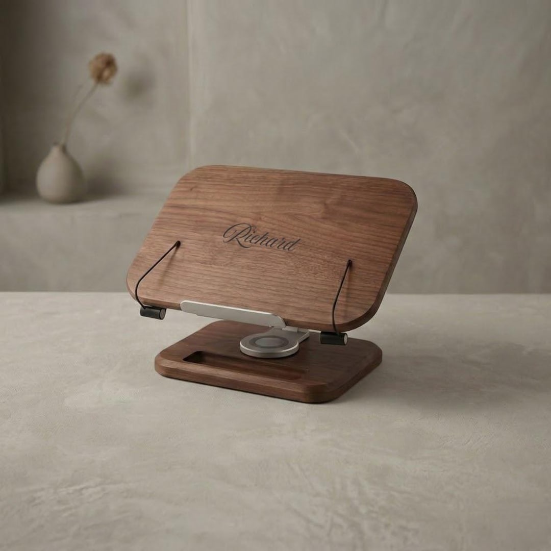 Personalized Black Walnut Book Stand Adjustable Reading Rest Custom ...
