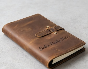 Personalized A6 Leather Journal, Custom Travel Notebook, Crazy Horse Leather Cover, Handmade Gift for Him, Christmas Gift