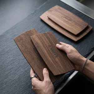 Personalized Black Walnut Wood Tray  Minimalist Coffee  Tea Serving Tray  Custom Engraved Dessert Platter  Housewarming Gift