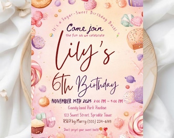 Candy Land Birthday Invitation | Editable Canva Template (PDF)