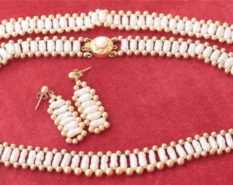 Vintage 14K Gold and Fresh Water Pearl Necklace Bracelet and Earring Set