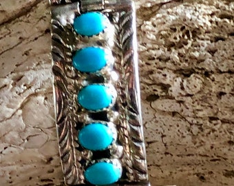 Vintage Navajo NG Sterling Silver Turquoise Link Bangle Bracelet