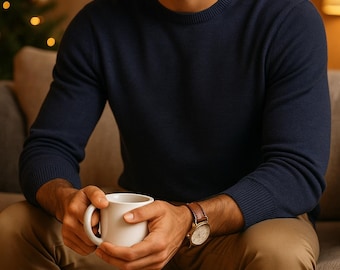 Men's Cotton Blend Crew Neck Sweater | Minimalist Winter Knitwear