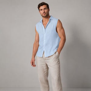 sleeveless dress shirts for men Bbalizko Mens Sleeveless Button Down Shirts Linen Cotton Summer Beach Basic  Tank T-Shirt Tops (Medium, Z-Black) at Amazon Men's Clothing store