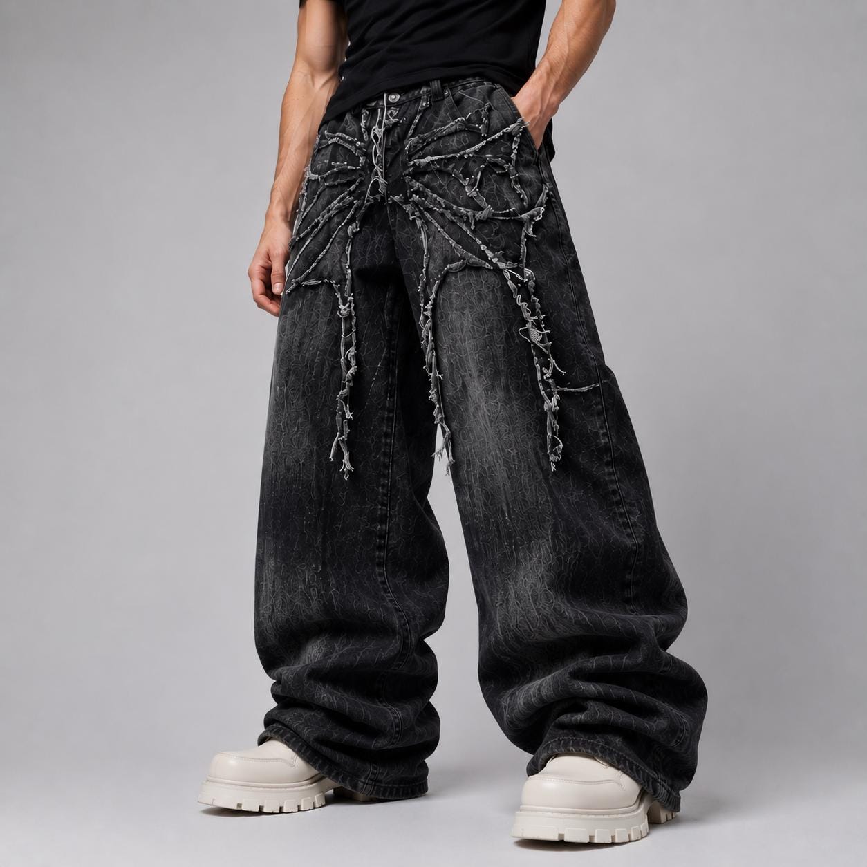 Gothic Spiderweb Embroidered Jeans | Y2K Baggy Denim Streetwear