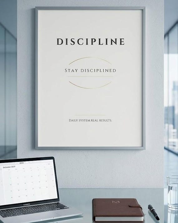 Stay disciplined motivational poster, Gold Minimalist Typography, Success Mindset Wall Art, Neutral Cream Decor, Digital Download, JPG, PDF