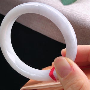 59.3mm Burmese Grade A Solid White Jade Bangle, Natural Peace Charm image 5