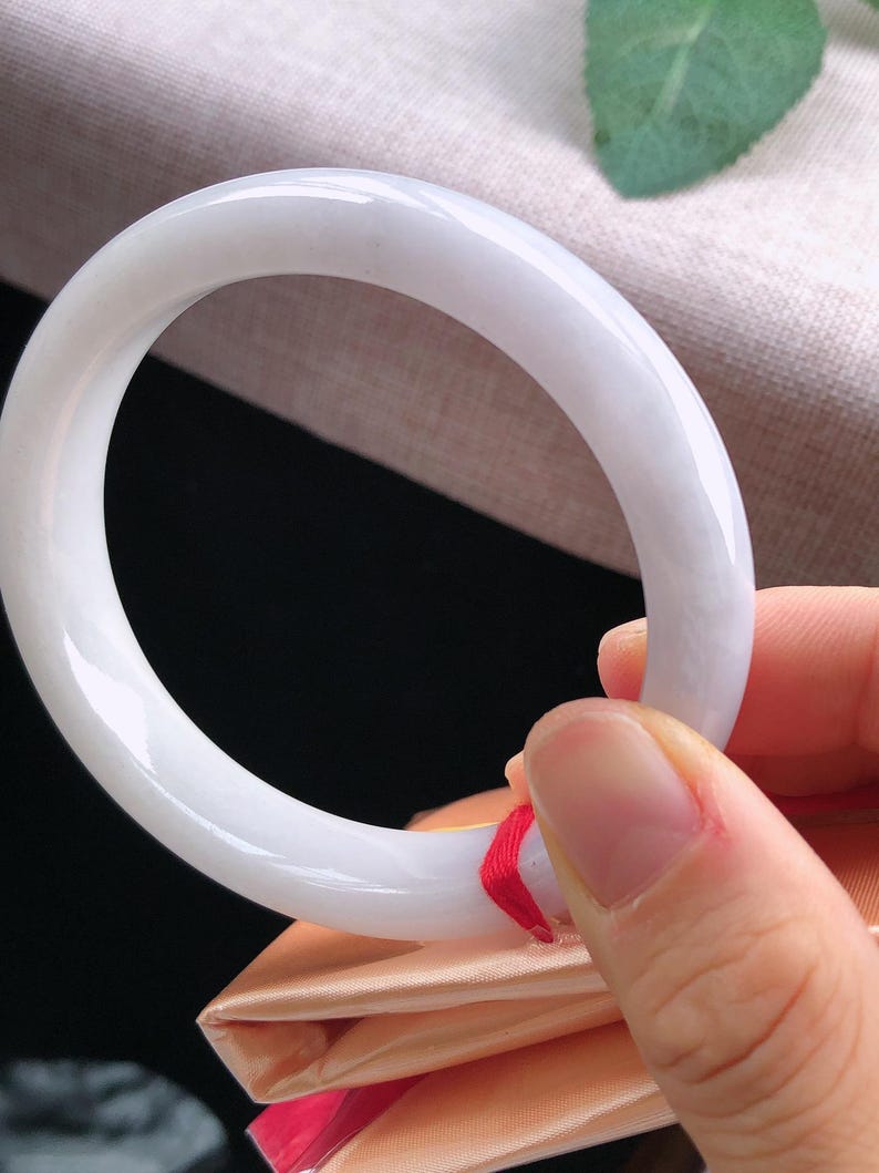 59.3mm Burmese Grade A Solid White Jade Bangle, Natural Peace Charm image 5