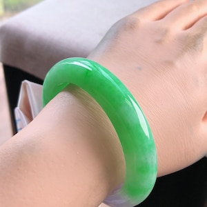 55mm Natural Grade A Burmese Jadeite Bangle, Lavender Purple & Vivid Green Spring Color Jade Bracelet, One of a Kind Gift