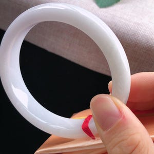 59.3mm Burmese Grade A Solid White Jade Bangle, Natural Peace Charm image 8