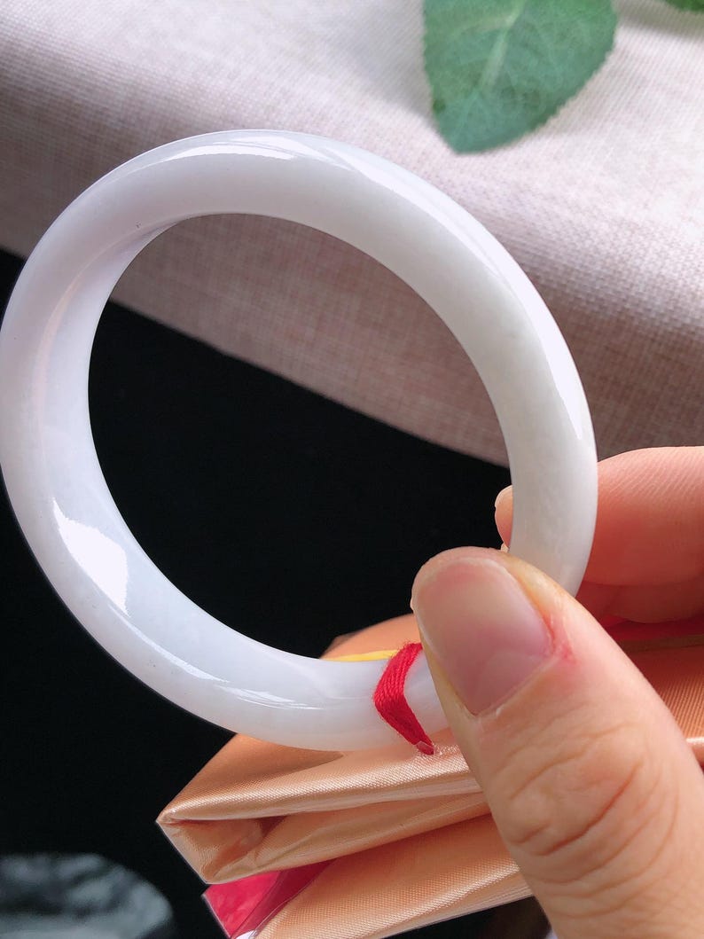 59.3mm Burmese Grade A Solid White Jade Bangle, Natural Peace Charm image 8
