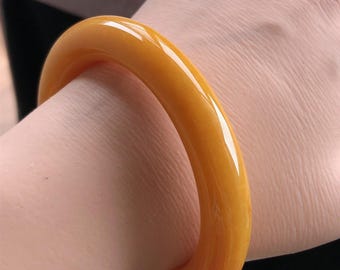 Authentique bracelet-jonc en jade jaune miel glacial 55 mm | Bracelet en jade énergie richesse et soleil | Cadeau d'anniversaire Cadeau pour maman/elle Cadeau d'anniversaire
