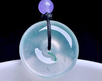Ciondolo della pace in giadeite di ghiaccio certificato – Eleganza bicolore verde lavanda fluttuante