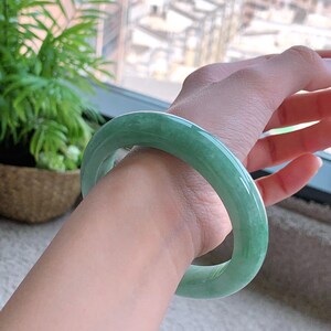 58.6mm Natural Apple Green Jadeite Bangle Bracelet – Translucent Grade A Jade Jewelry image 7