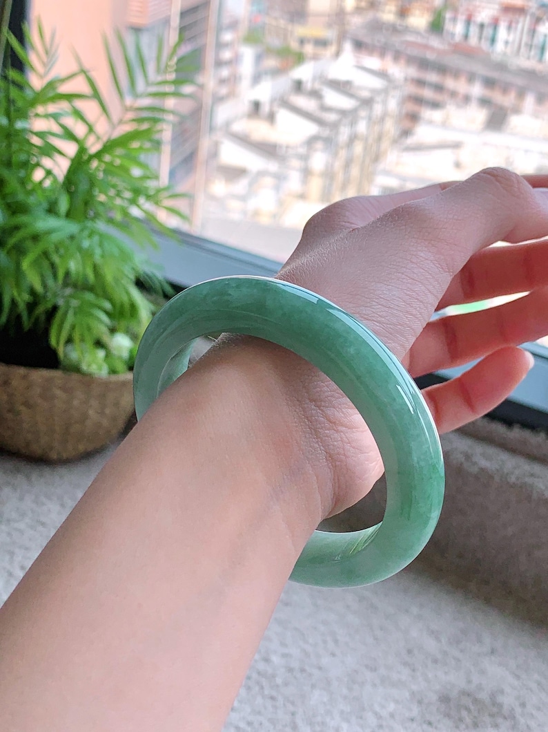 58.6mm Natural Apple Green Jadeite Bangle Bracelet – Translucent Grade A Jade Jewelry image 7