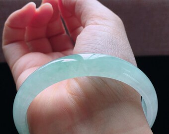 Bracelet-jonc en jadéite Qing Shui glacé de qualité naturelle A, 57,6 mm, bracelet en jade birman ancienne mine glaciale, élégant bracelet en jade rond et fin, bijoux en jade fin