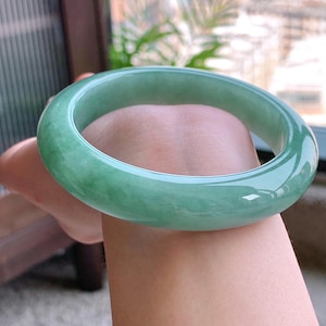 58.6mm Natural Apple Green Jadeite Bangle Bracelet – Translucent Grade A Jade Jewelry image 6