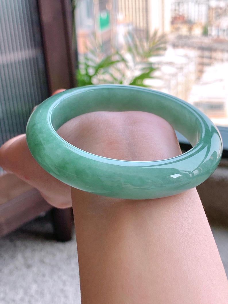 58.6mm Natural Apple Green Jadeite Bangle Bracelet – Translucent Grade A Jade Jewelry image 6