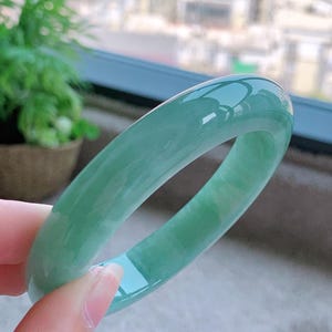58.6mm Natural Apple Green Jadeite Bangle Bracelet – Translucent Grade A Jade Jewelry image 4