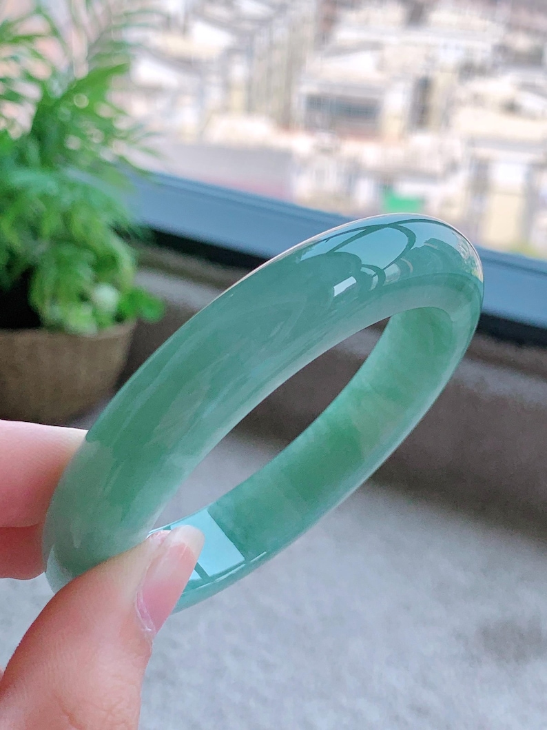 58.6mm Natural Apple Green Jadeite Bangle Bracelet – Translucent Grade A Jade Jewelry image 4