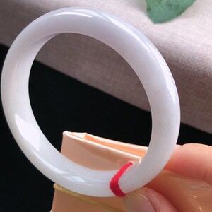59.3mm Burmese Grade A Solid White Jade Bangle, Natural Peace Charm image 4