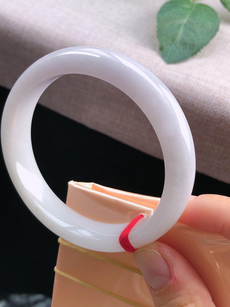 59.3mm Burmese Grade A Solid White Jade Bangle, Natural Peace Charm image 4