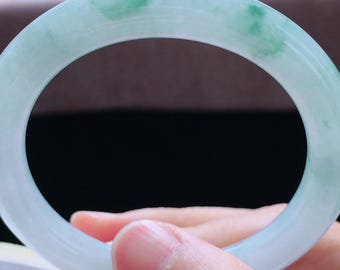 50.5mm Icy Green Jadeite Bangle – Round Fu Style Bracelet, Myanmar Jadeite