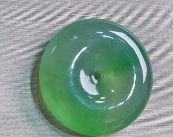Ciondolo Ping An Kou in giada verde ghiaccio birmana di grado A – Autentico gioiello con moneta di sicurezza del Myanmar