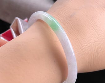 52.2mm Slim Burmese Jadeite Bangle – Natural Type A Lavender Green Bracelet