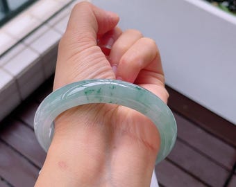 61 mm burmesische eisige schwimmende grüne Jade Armreif - natürlicher Typ A Jadeit Frieden Form Schmuck