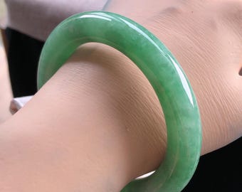 Bracelet jonc rond en jadéite birmane verte de qualité A, 57 mm, bracelet rond en jade épais, bijoux élégants en jade fin pour femme