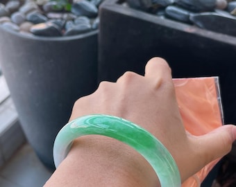 60mm Ice Jadeite Bangle – Green & Lavender Jade Bracelet Real Lucky Jewelry Myanmar Jade