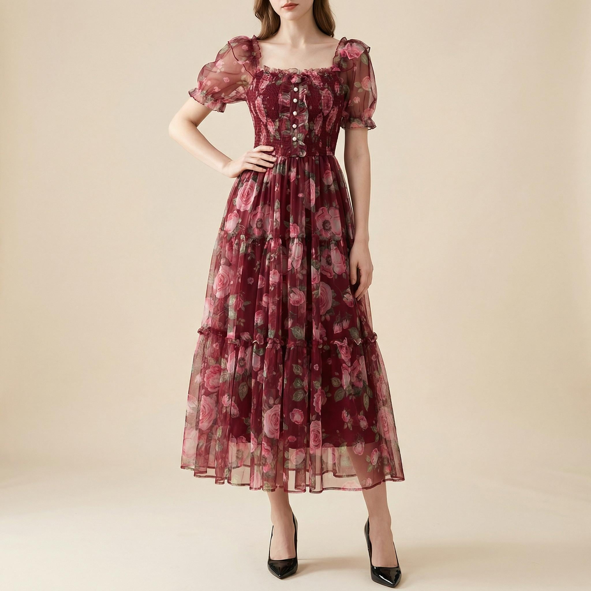 knee length dresses for ladies Black Illusion Floral Lace Overlay A-Line Dress main image 0