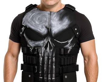 Punisher Inspired Tactical Leather Vest – Handmade Men’s Armor Style Cosplay