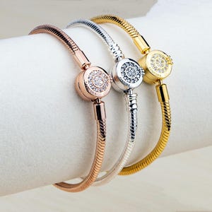 Bracciale Pandora con catena a serpente e corona scintillante in argento sterling 925, regali di Natale