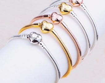 Pulsera Pandora Moments de plata de ley 925 con cadena de serpiente y corazón, regalo de Navidad.