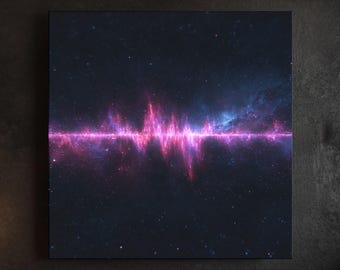 Impresión en lienzo de ondas sonoras galácticas, pintura de ondas cósmicas en tonos índigo y magenta