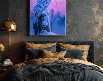 Majestic Snowy Owl Canvas Wall Art, Winter Owl at Twilight, Cinematic Wildlife Art, Fine Art Owl Print, Nature Home Decor