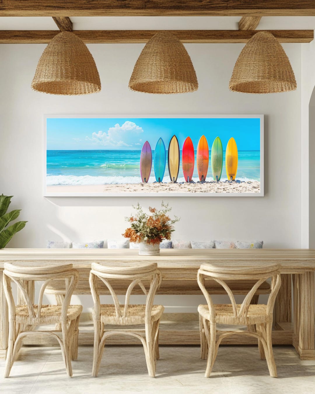Panoramic Surfboard Canvas Wall Art, Colorful Beach Surfboards