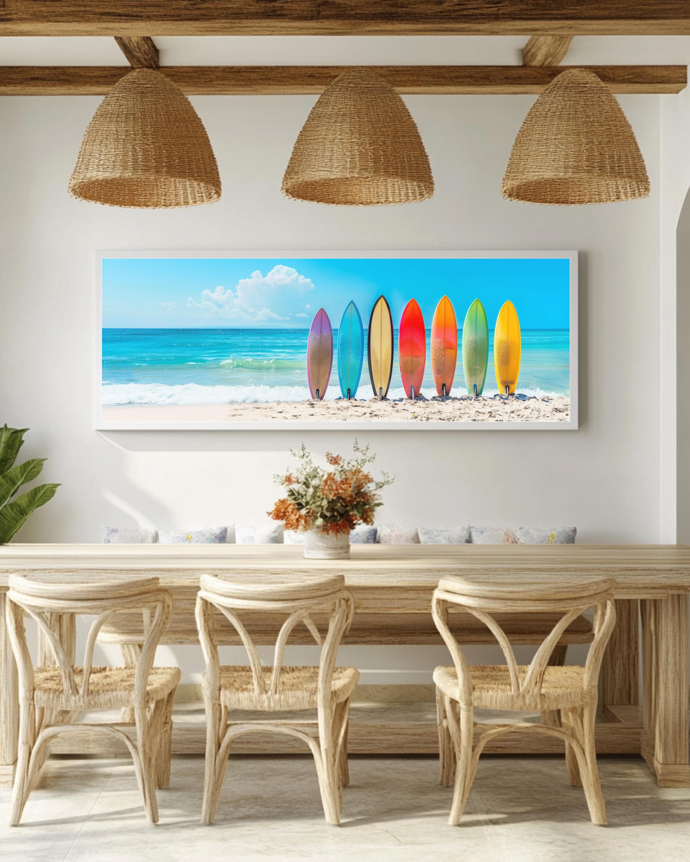 Panoramic Surfboard Canvas Wall Art, Colorful Beach Surfboards