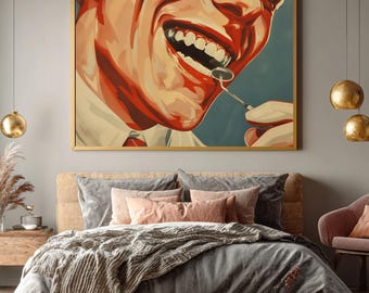 Horizontal Retro Dental Wall Art Canvas, 1950s Dentist Poster, Vintage Typography Print, Warm Nostalgic Home Decor
