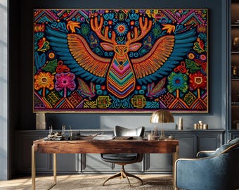 インテリア絵画: メキシコのアーティストVENA2(べナードス)の作品 ウイチョル族のアート絵画を壁飾りに。| 神々の夢 | ウイチョル族の