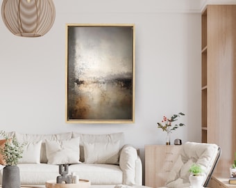 Minimalist Abstract Canvas Painting, Warm Beige and Grey, Modern Wall Art