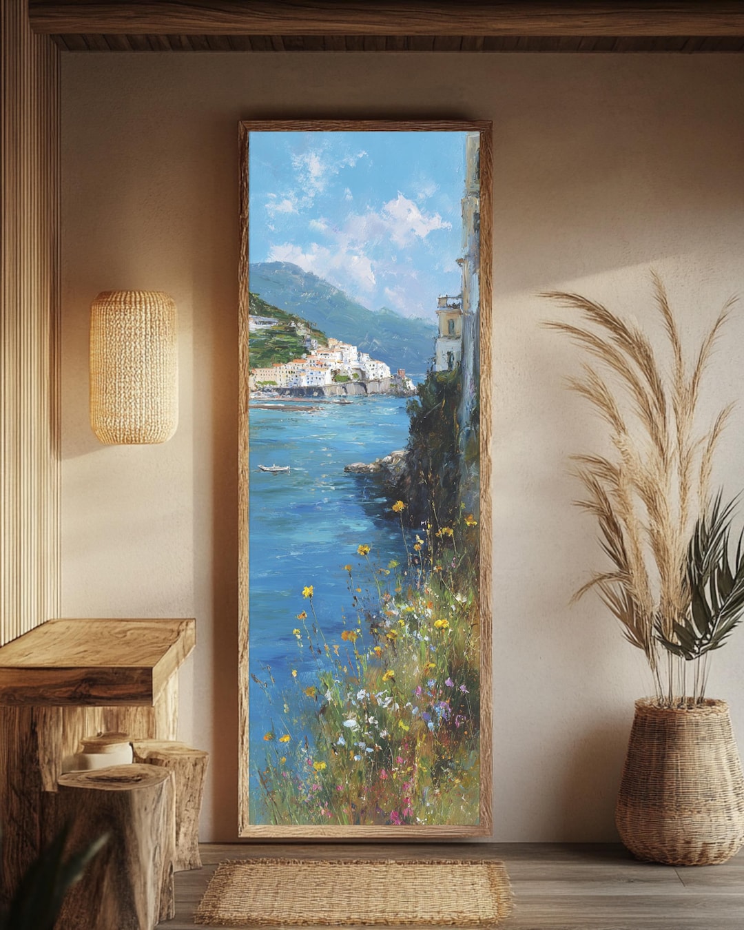 Cliffside Spring Vertical Amalfi Coast Oil Painting, Impressionist Cliffside Spring Wall ...