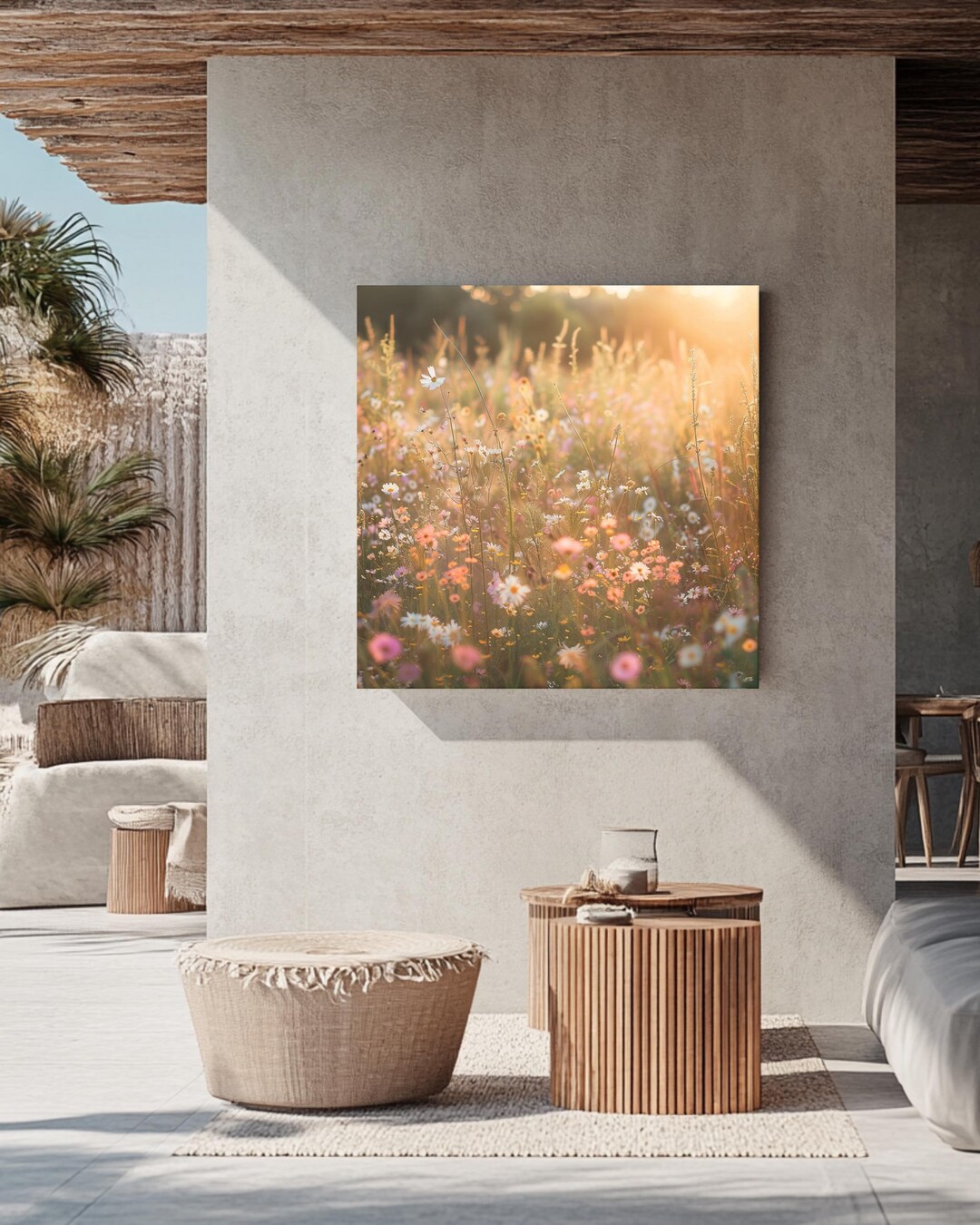 Golden Hour Wildflower Meadow Canvas, Soft Sunlight, Pastel Bloom ...