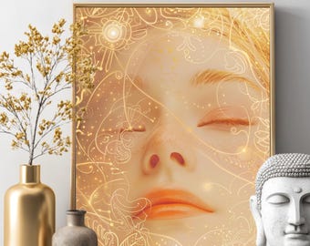 Goddess Portrait Canvas Print, Celestial Feminine Art Nouveau Decor