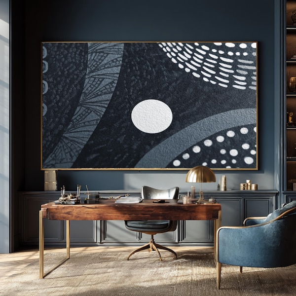 Maori Art Canvas Print, Abstract Black and White Dot Design