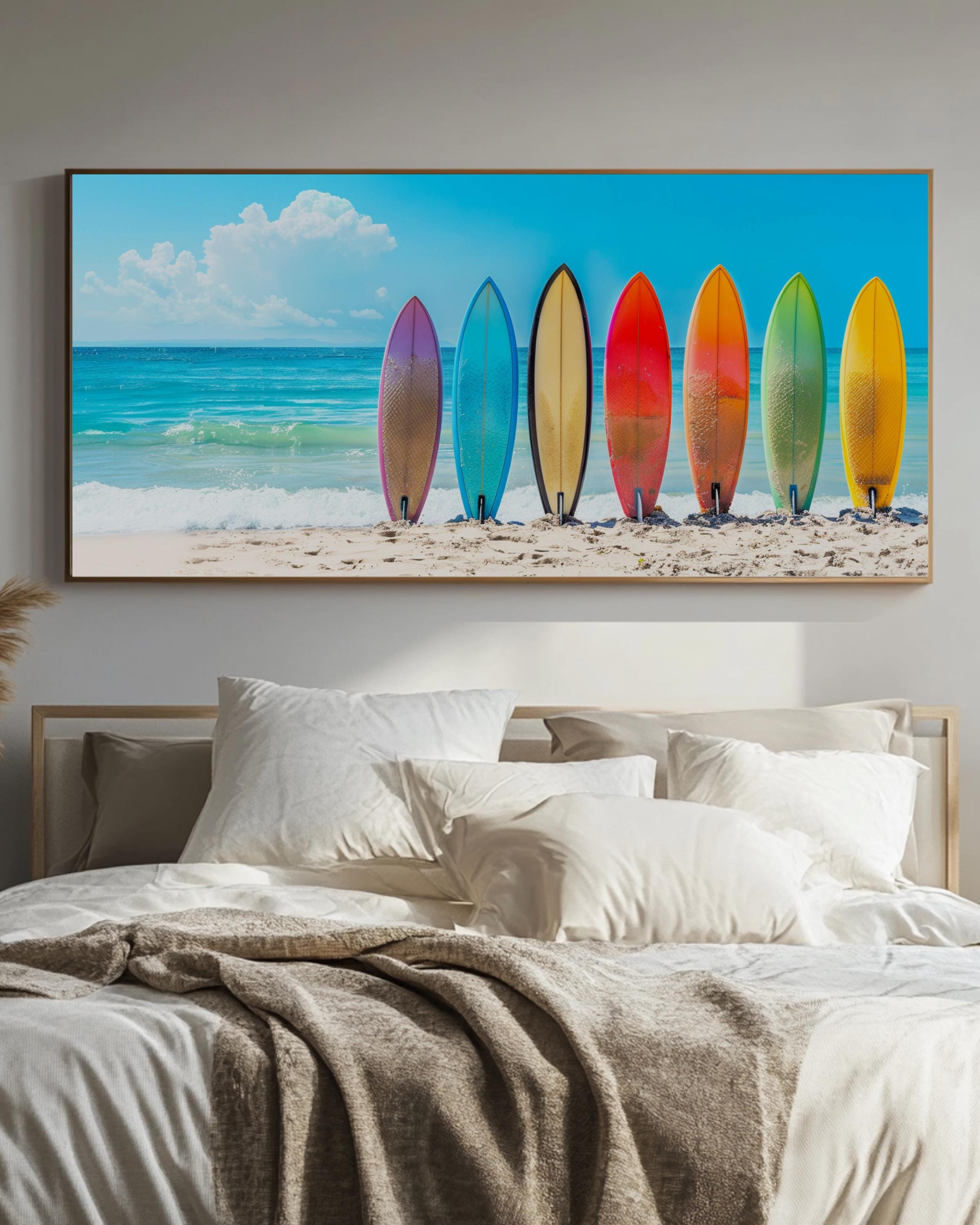 Panoramic Surfboard Canvas Wall Art, Colorful Beach Surfboards