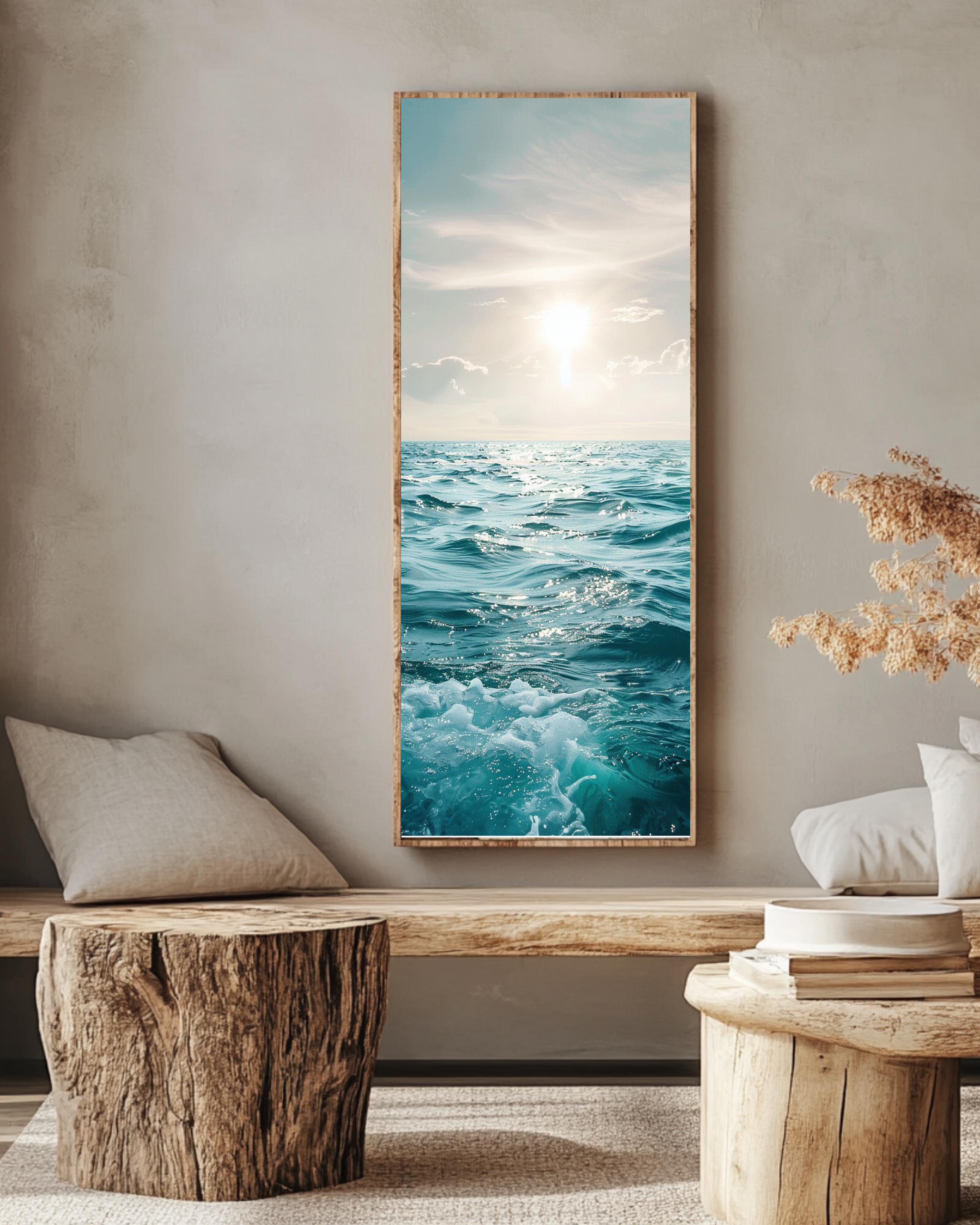 Vertical Ocean Horizon Canvas | Turquoise & Teal Sea, Gentle