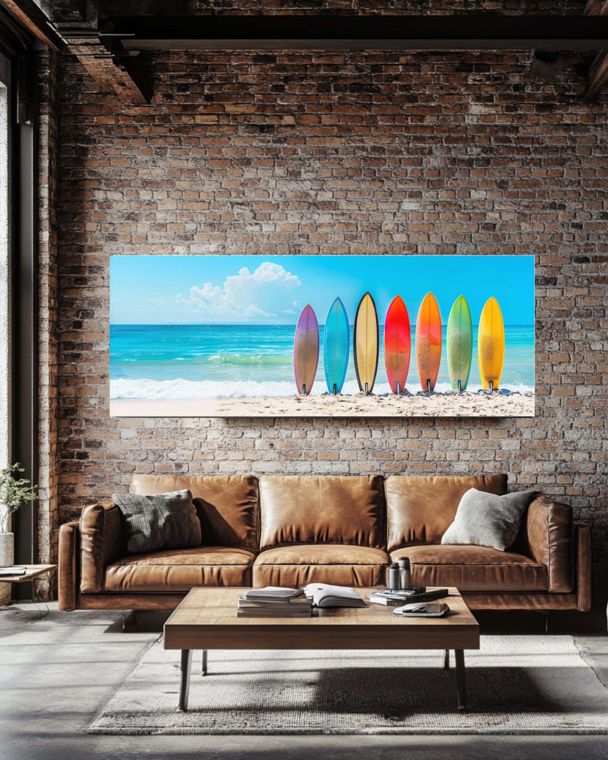 Panoramic Surfboard Canvas Wall Art, Colorful Beach Surfboards